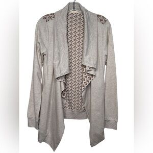 Mystree Oatmeal Open Front Cardigan With Silky Printed Back Small